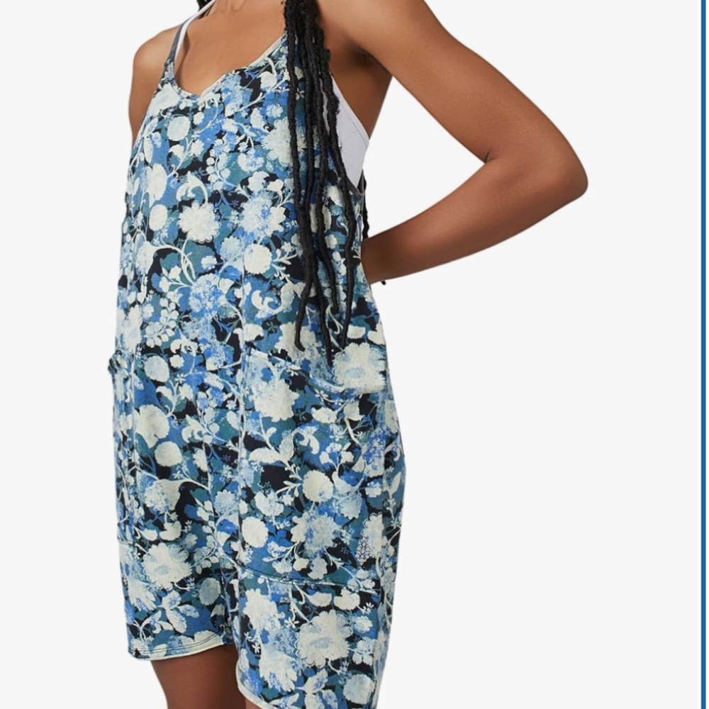 FP Movement by FP Hot Shot Tee Romper in Forest  Floral Blue Combo Sz M NWT $70R